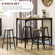 5 Piece Industrial Style Bar Table and Stool Set, Brown and Black by HOMCOM