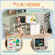 3 in 1 Kids Table and Chair Set with Storage and Drawing Board for Ages 3 to 8 White AOSOM