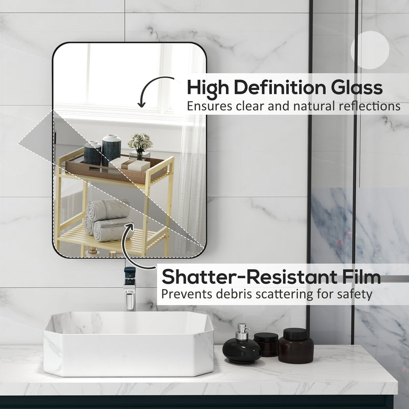 Curved Black Bathroom Mirror 70 x 50cm Modern Wall Mounted Design by HOMCOM