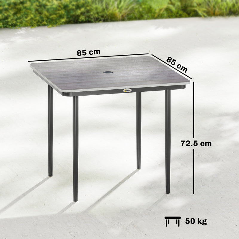Garden Dining Table for 4 with Parasol Hole Weather Resistant Wood Effect Top Light Grey