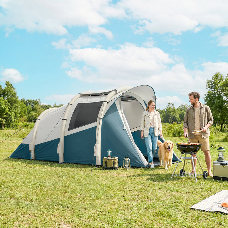 Inflatable 2 Room Camping Tent for Fast 5 Minute Setup Waterproof for 2 to 3 People Green White