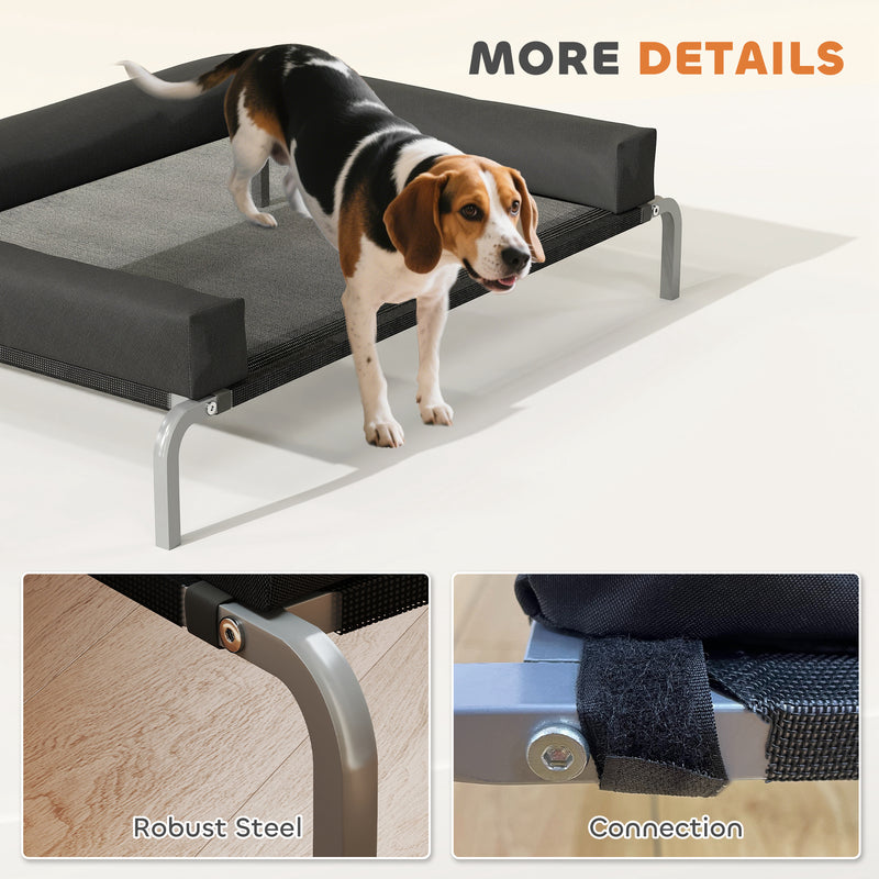 Raised Pet Bed for Medium Dogs or Cats with Cooling Mesh and Support Pillow Black AOSOM