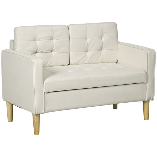 Compact 2 Seater Loveseat Sofa with Hidden Storage and Wood Legs for Small Spaces Cream White