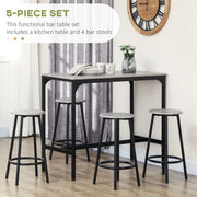 Five Piece Industrial Style Bar Table and Stools Set Grey and Black by HOMCOM