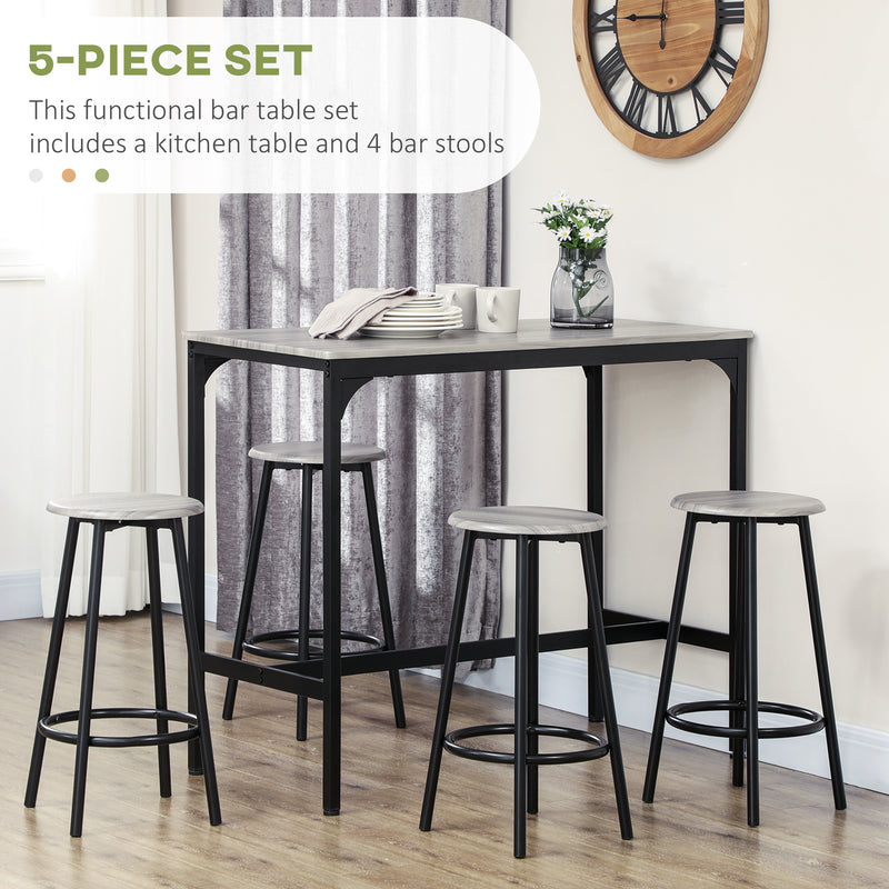 Five Piece Industrial Style Bar Table and Stools Set Grey and Black by HOMCOM