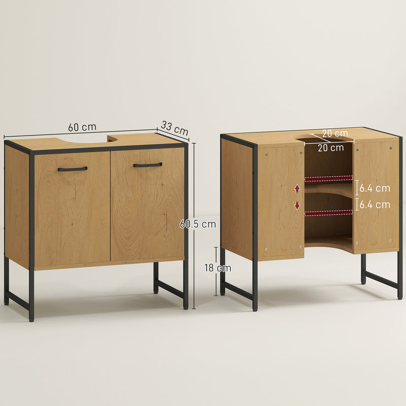 Natural Wood Bathroom Vanity Unit With Soft Close Doors For Pedestal Or Wall Basins