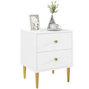 White Bedside Table with Two Drawers With Gold Legs and Knobs by HOMCOM