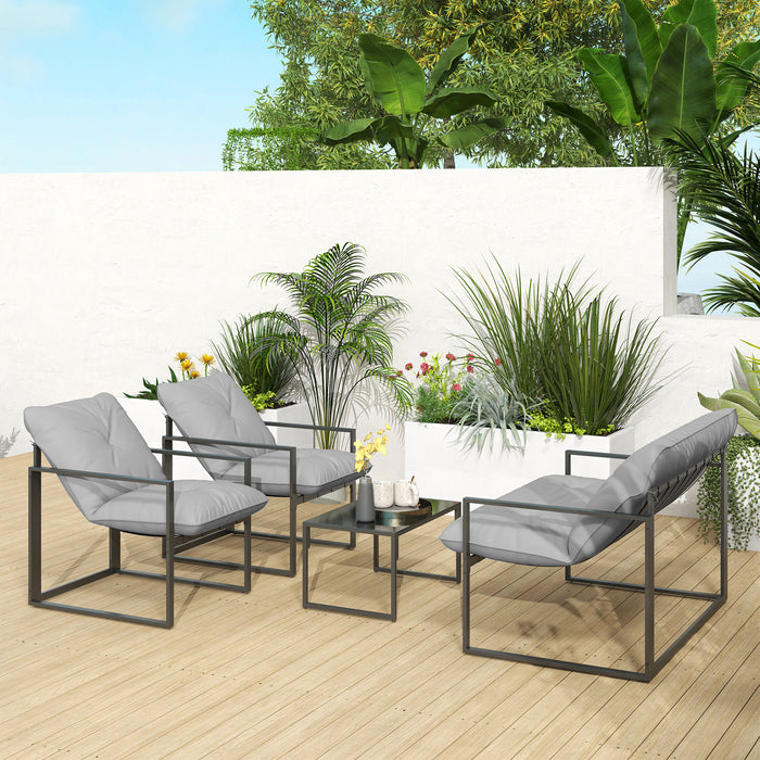 4 Piece Patio Dining Set with Cushions in Black and Light Grey by Outsunny