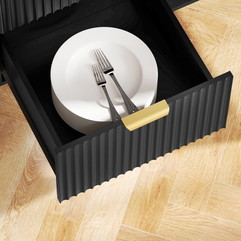 2 Door Sideboard with 3 Drawers and Adjustable Storage Shelves for Home Organisation Black