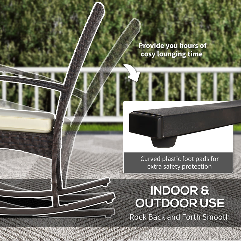 Set of 2 PE Rattan Garden Rocking Chairs with Cushions and Armrests for Outdoor Use Brown AOSOM