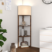 Tall Corner Floor Lamp with Shelves and Chain Switch for Living Room or Bedroom Rustic Brown