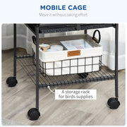 Tall Parrot Bird Cage With Open Play Top Perch Wheels and Storage Shelf Dark Grey AOSOM