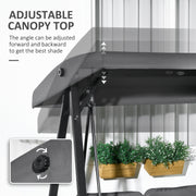 Dark Grey 2 Seater Garden Swing Bench With Adjustable Canopy For Shaded Relaxation