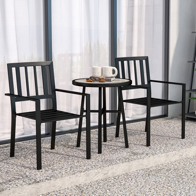 Grey 3 Piece Patio Bistro Set with Stackable Chairs and Steel Frame by Outsunny