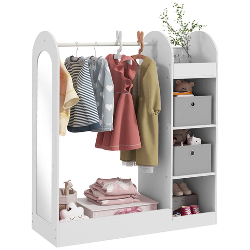 White Kids Clothes Rail with Storage Shelves Mirror and Boxes for Bedroom or Nursery by AIYAPLAY