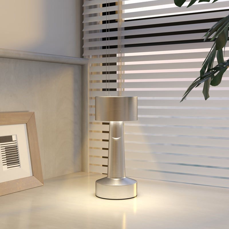 Cordless LED Touch Table Lamp with Rechargeable Battery for Bedroom or Office Use, Silver