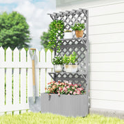 Wooden Garden Planter with Trellis and Shelves for Climbing Plants 52L Capacity Grey Outsunny