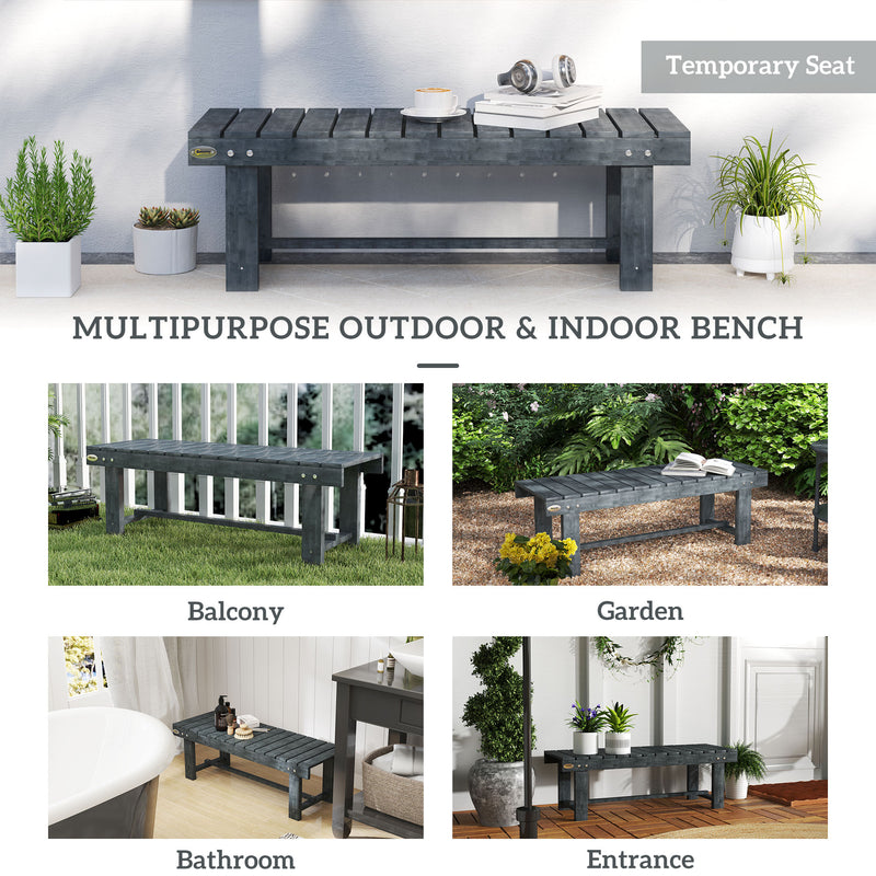 2 Seater Wooden Garden Bench With Slatted Backrest For Outdoor Relaxing, Grey AOSOM