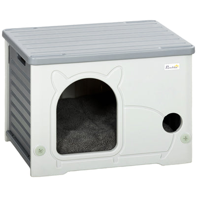 Cat House with Stackable Design for Indoor or Outdoor Use and Easy Cleaning Grey AOSOM
