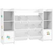 Kids Storage Unit with 8 Removable Bins and Bookshelf Ideal for Toys and Books, White