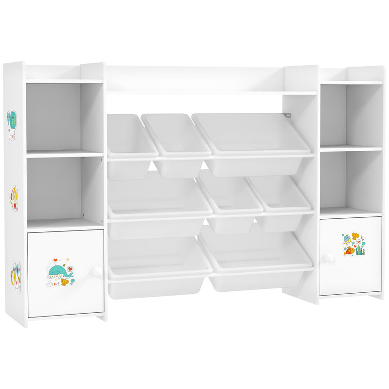 Kids Storage Unit with 8 Removable Bins and Bookshelf Ideal for Toys and Books, White
