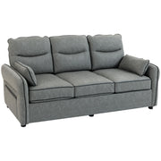 3 Seater Sofa, Dark Grey Faux Leather Sofa With Cushioned Seats For Lounge Or Living Room