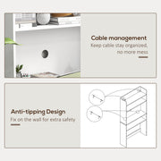 Folding Office Desk with Shelves and Wheels for Small Spaces White AOSOM