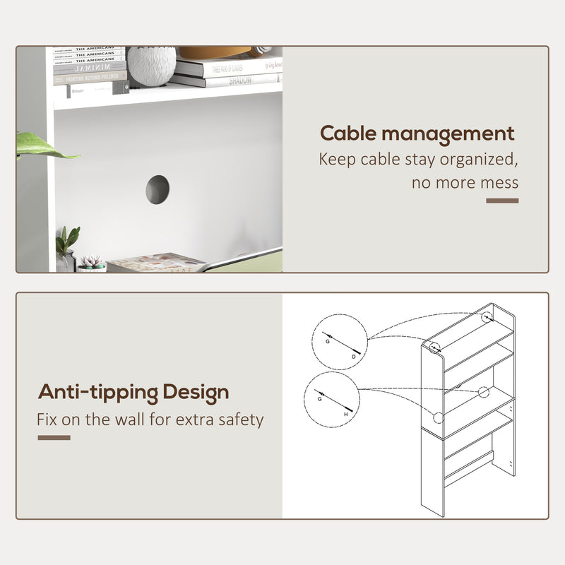Folding Office Desk with Shelves and Wheels for Small Spaces White AOSOM