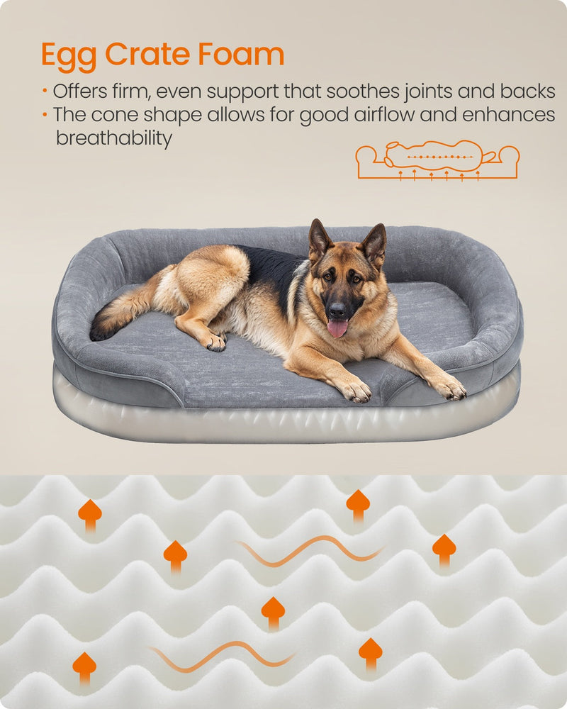 Infographic showing the egg crate foam padding inside the Feandrea dog sofa bed