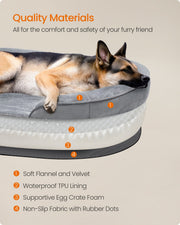 Cutaway diagram showing the flannel cover, waterproof lining, foam and non-slip base layers