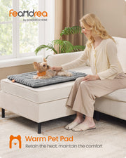 Lifestyle photo of the Feandrea dove grey dog bed mat styled in a home setting