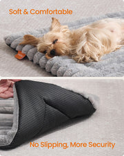 Close-up of the ribbed faux rabbit fur surface on the Feandrea dog bed mat