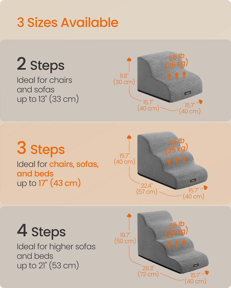 Dog stairs positioned beside a bed in a bedroom setting