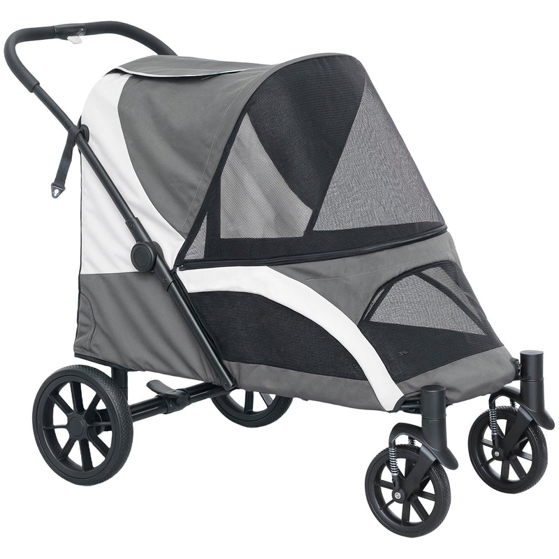 PawHut foldable pet stroller in dark grey and white, studio shot