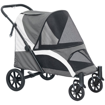 PawHut foldable pet stroller in dark grey and white, studio shot