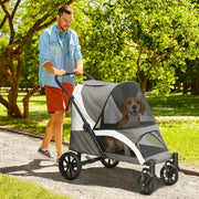 Man walking his dog in the park using the PawHut pet stroller