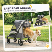 Pet stroller rear-entry opening feature panel