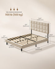 Dimension diagram of the double bed marked 195.3 by 138.5 cm with a 500 kg load rating