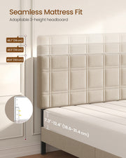 Close-up of the headboard marked with its three adjustable height settings