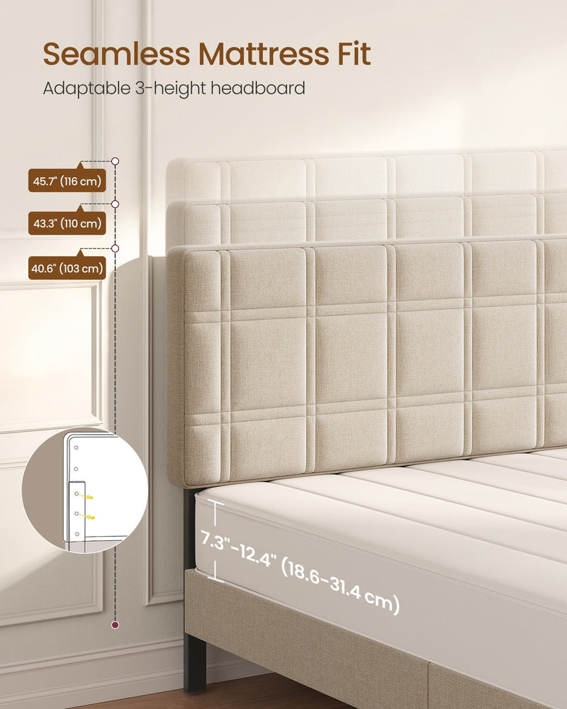 Close-up of the headboard marked with its three adjustable height settings