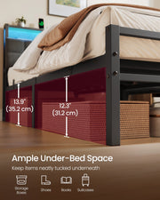 Close-up of the under-bed gap showing 35.2 cm of clearance at the side and 31.2 cm under the centre rail