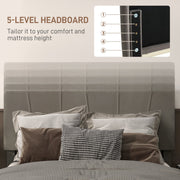 Five-level headboard panel with a side diagram of the adjustment positions and a headboard behind pillows