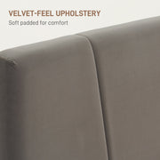 Close-up of the soft padded velvet-feel upholstery on the headboard