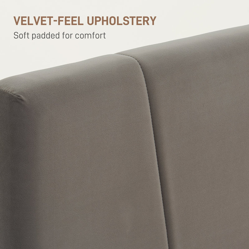 Close-up of the soft padded velvet-feel upholstery on the headboard