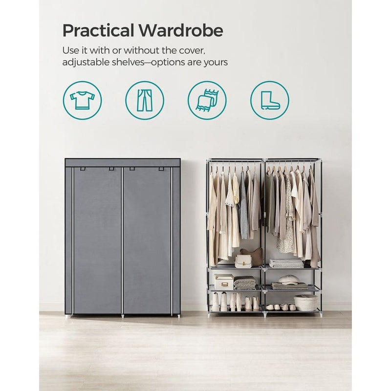 Songmics Grey Portable Wardrobe 45x127x176cm, 2 Rails