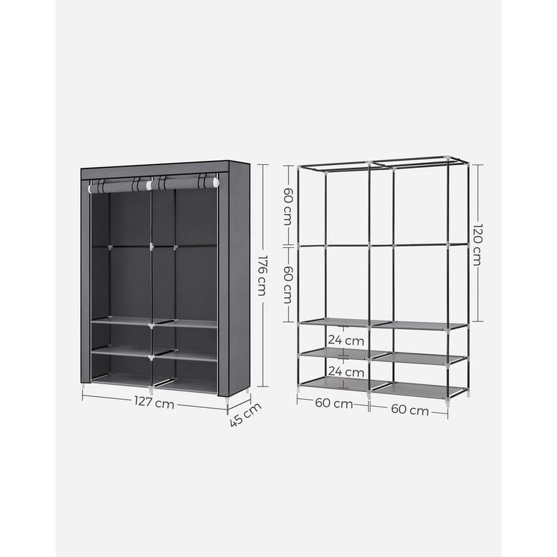 Songmics Grey Portable Wardrobe 45x127x176cm, 2 Rails