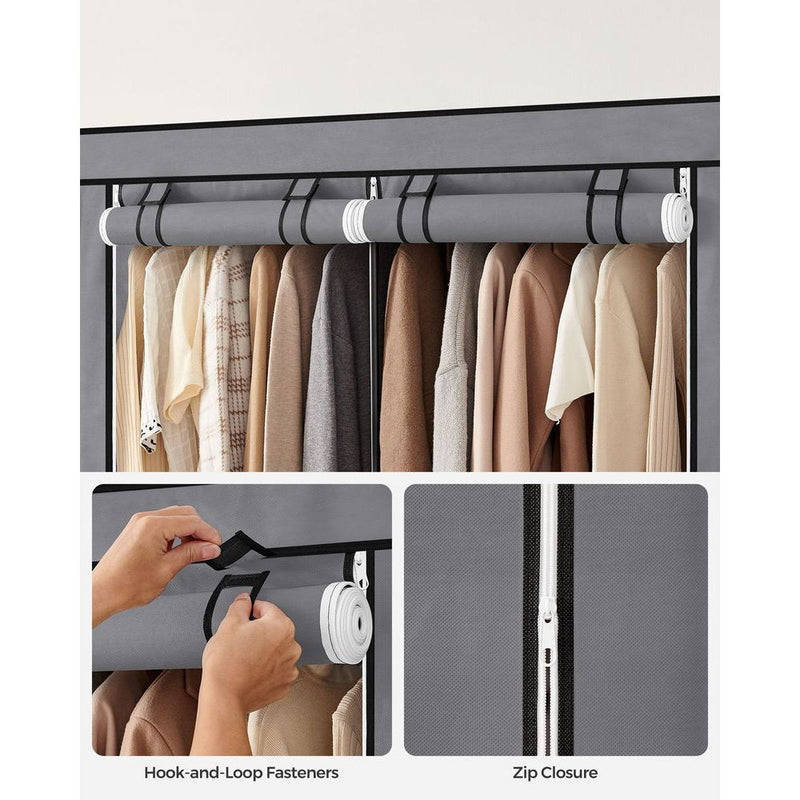 Songmics Grey Portable Wardrobe 45x127x176cm, 2 Rails
