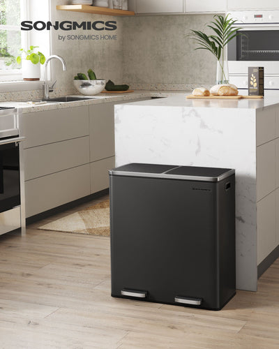 Kitchen bin shown open showing two separate compartments