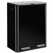 HOMCOM double kitchen pedal bin in high gloss black stainless steel, studio shot