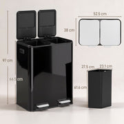 Dimensions diagram of the HOMCOM double kitchen bin showing 97 cm lid-open height and inner bucket sizes